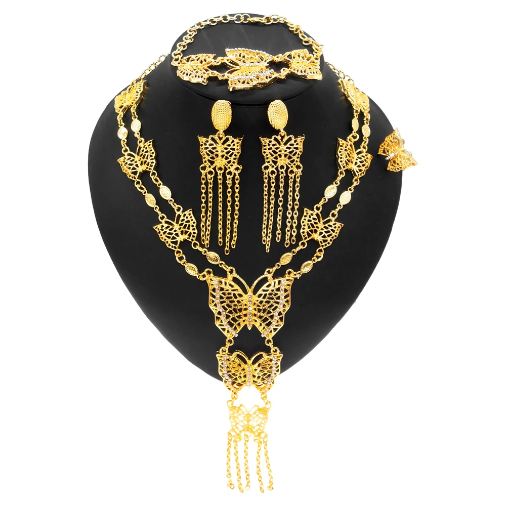 Copper Alloy Chain Line Necklace Bracelet Rings Earrings Jewelry Sets Gold Plated Butterfly New Design Gift Bridal Women Dating
Copper Alloy Chain Line Necklace Bracelet Rings Earrings Jewelry Sets Gold Plated Butterfly New Design Gift Bridal Women Dating