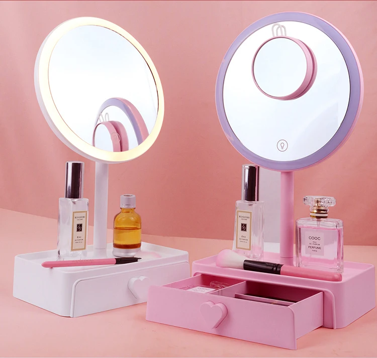 

5X Magnification Lighted Vanity Makeup Mirror with Dimmable Led lights with inner cosmetic Storage Base