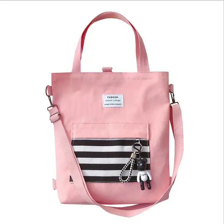 Large-Capacity Striated Shoulder Bag Canvas Durable Handbag With Violent Bear Decoration
Large-Capacity Striated Shoulder Bag Canvas Durable Handbag With Violent Bear Decoration