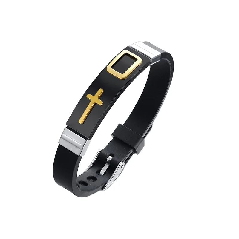 Silicone Bracelet Gold Cross Titanium Steel Bracelet Gold Black Adjustable Bracelet Men's Jewelry Spot Wholesale, Steel black gold
Silicone Bracelet Gold Cross Titanium Steel Bracelet Gold Black Adjustable Bracelet Men's Jewelry Spot Wholesale, Steel black gold