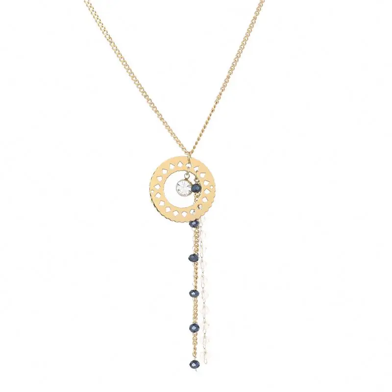 Hot Selling Unique Design Beaded Tassel Gold Plated Stainless Steel Round Pendant Necklace, Gold color
Hot Selling Unique Design Beaded Tassel Gold Plated Stainless Steel Round Pendant Necklace, Gold color