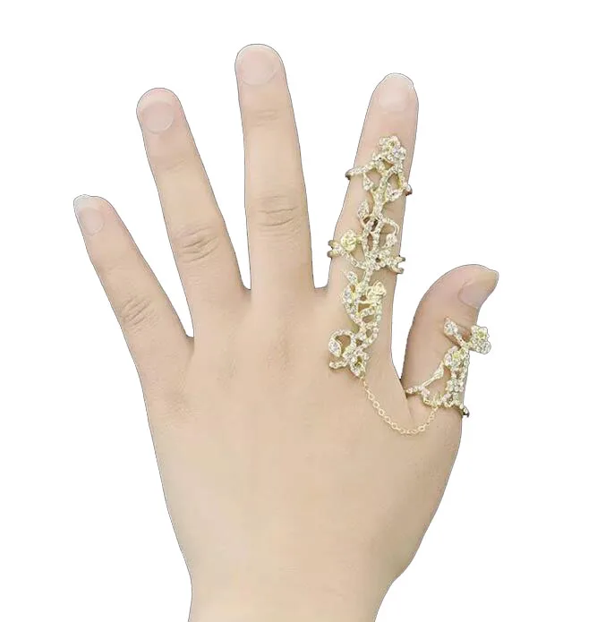 Bohemian Style Silver Gold Plated Rhinestone Hollow Out Flower Wedding Connect Finger Rings
Bohemian Style Silver Gold Plated Rhinestone Hollow Out Flower Wedding Connect Finger Rings