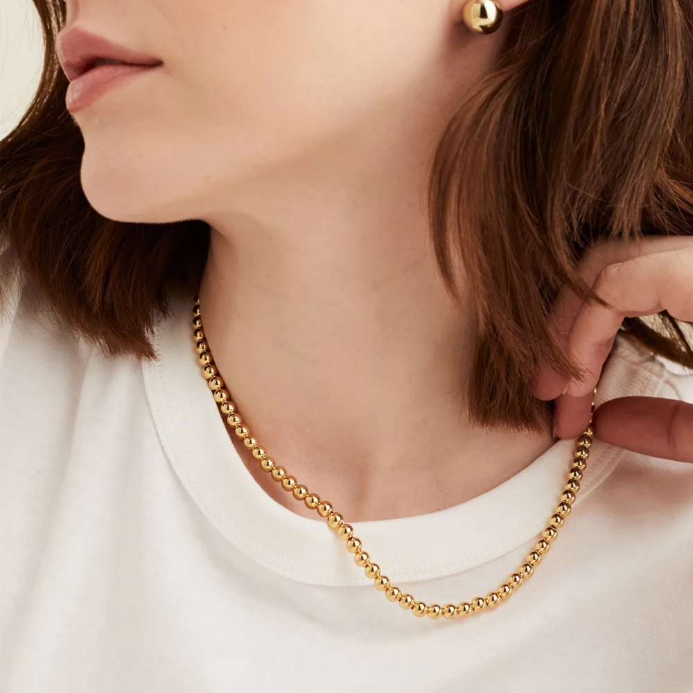 Trendy 18k Gold Filled Chain Choker Necklace 5mm Stainless Steel Beads Beaded Necklace For Women Fashion Jewelry
Trendy 18k Gold Filled Chain Choker Necklace 5mm Stainless Steel Beads Beaded Necklace For Women Fashion Jewelry