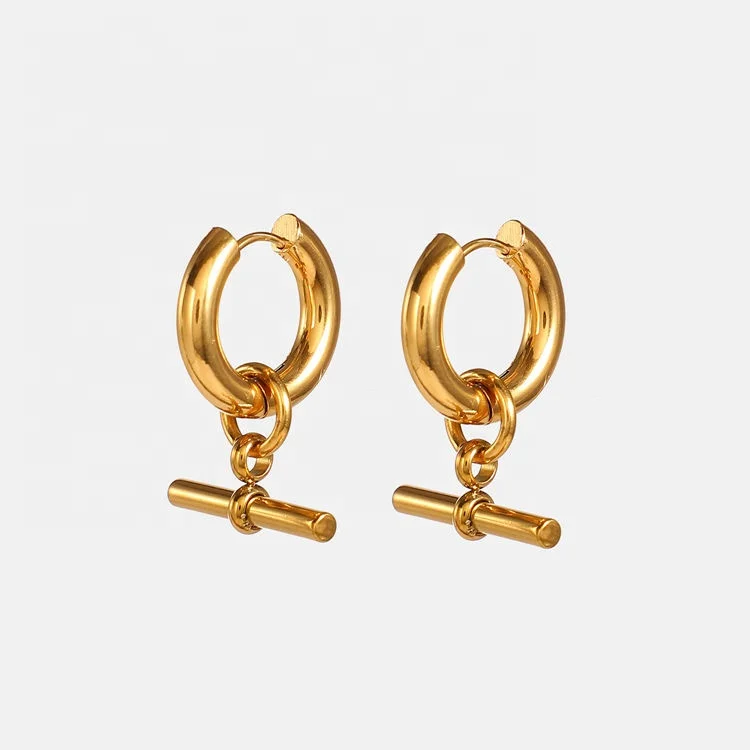 Minimalist Jewelry Trendy Dangle Earrings Girls Hypoallergenic 18K Gold Plated Stainless Steel T Bar Hoop Earrings, Gold, rose gold, steel, black etc.
Minimalist Jewelry Trendy Dangle Earrings Girls Hypoallergenic 18K Gold Plated Stainless Steel T Bar Hoop Earrings, Gold, rose gold, steel, black etc.