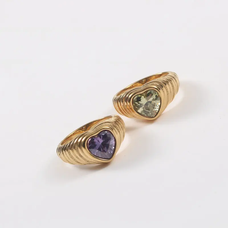 Vintage gold plated jewelry Purple Green Cubic Zirconia Heart Ring Waterproof 18K Stainless Steel Finger Rings For Women
Vintage gold plated jewelry Purple Green Cubic Zirconia Heart Ring Waterproof 18K Stainless Steel Finger Rings For Women