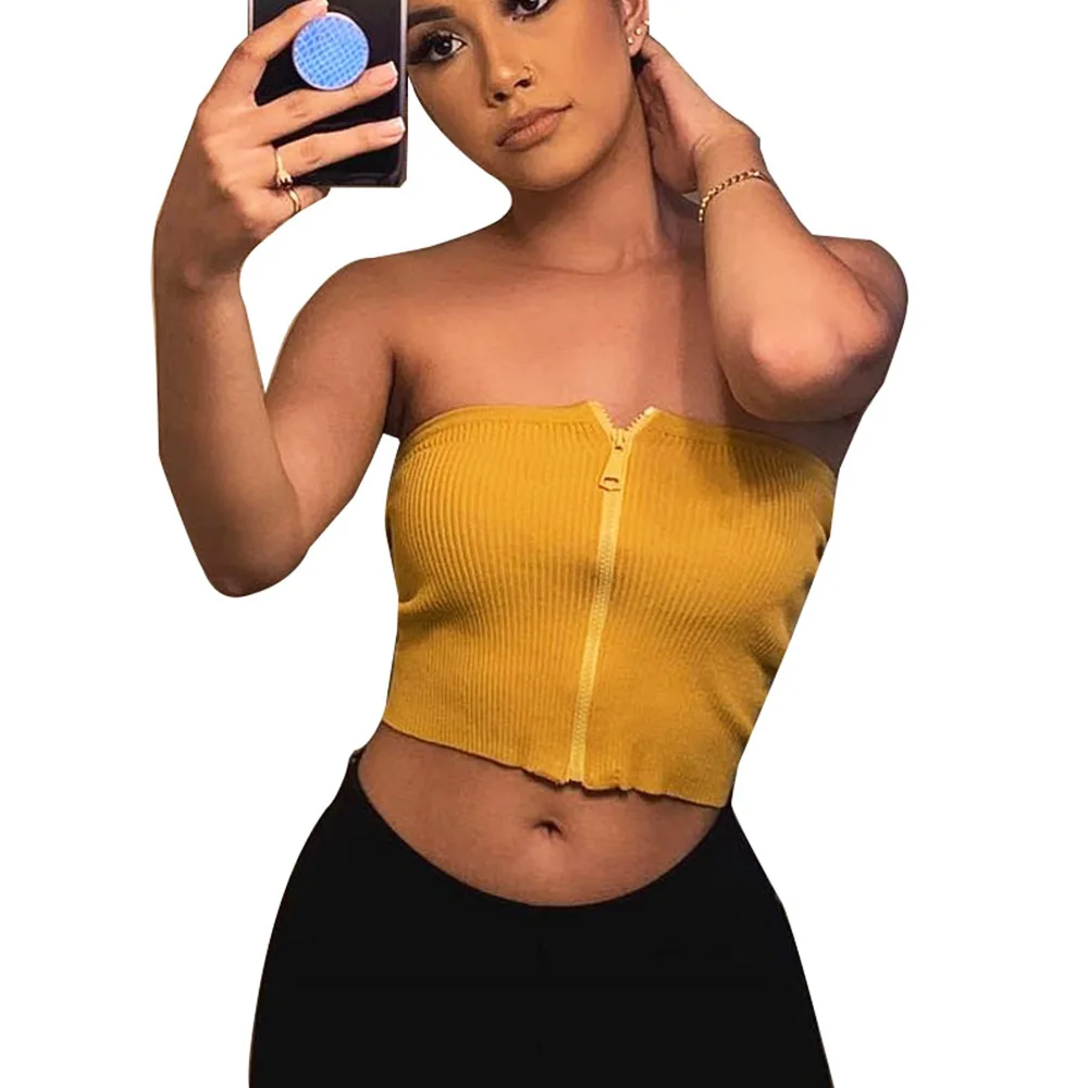 2020 Women Sexy Strapless Tube Top Zipper Closed Bandeau Chest Wrap Shirts Streetwear Off Shoulder Crop Top, Yellow, black, white
2020 Women Sexy Strapless Tube Top Zipper Closed Bandeau Chest Wrap Shirts Streetwear Off Shoulder Crop Top, Yellow, black, white