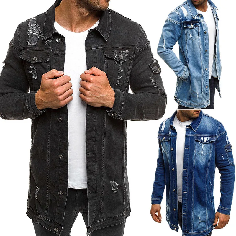 Hot sale men's trendy casual jeans jacket fashion ripped denim jackets, Different colors and support to customized
Hot sale men's trendy casual jeans jacket fashion ripped denim jackets, Different colors and support to customized