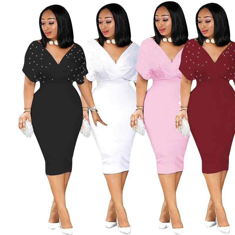 New Summer Fashion Women Elegant Deep V-Neck Cloak Short Sleeve Solid Color Bubble Beads Pearl Dress, Customized color
New Summer Fashion Women Elegant Deep V-Neck Cloak Short Sleeve Solid Color Bubble Beads Pearl Dress, Customized color