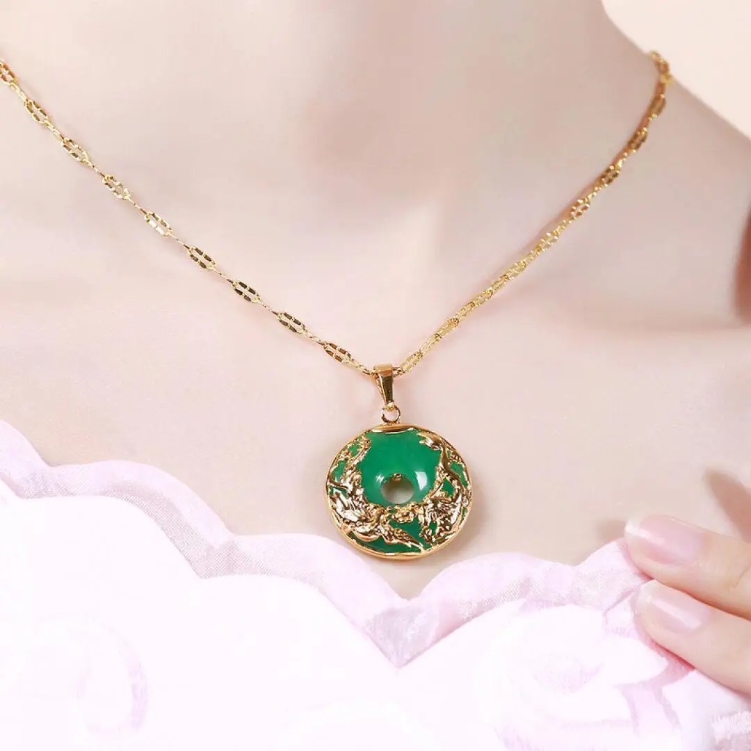18K Gold Plated Dragon Pendant Round Classic Green Chalcedony Necklace Pendant for Women Ethnic Jewelry Accessories, As pic
18K Gold Plated Dragon Pendant Round Classic Green Chalcedony Necklace Pendant for Women Ethnic Jewelry Accessories, As pic