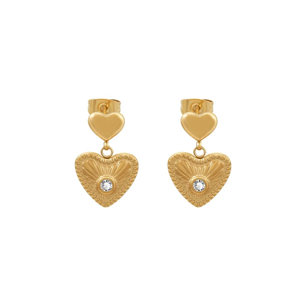 Latest 18K Gold Plated Stainless Steel Jewelry Small Heart Ear Stud Big Heart Zircon Pendant Earrings For Women Earrings E231509
Latest 18K Gold Plated Stainless Steel Jewelry Small Heart Ear Stud Big Heart Zircon Pendant Earrings For Women Earrings E231509