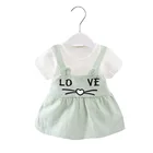 Love Cute Cat Cartoon Printed 2 Pcs Princess Baby Girls Kids Clothing Set Short Sleeve Tops Skirt Girl Dresses Autumn Outfits