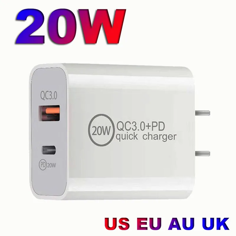 

US EU AU UK 18W 20W A+C QC 3.0 qc pd usb quick cell phone type c cargador fast charger adapter for iphone x xr 11 12 pro max