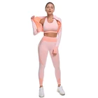 Tight Fitting Pink 2 Piece Set Women Clothing Sportswear Set leggings fitness
