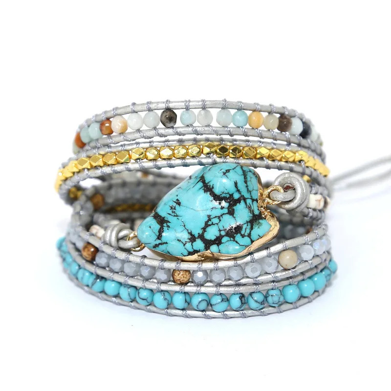 Bohemia Handmade Braided 5 Strands Leather Cord Natural Stone Bead Turquoises Gemstone Wrap Bracelets
Bohemia Handmade Braided 5 Strands Leather Cord Natural Stone Bead Turquoises Gemstone Wrap Bracelets