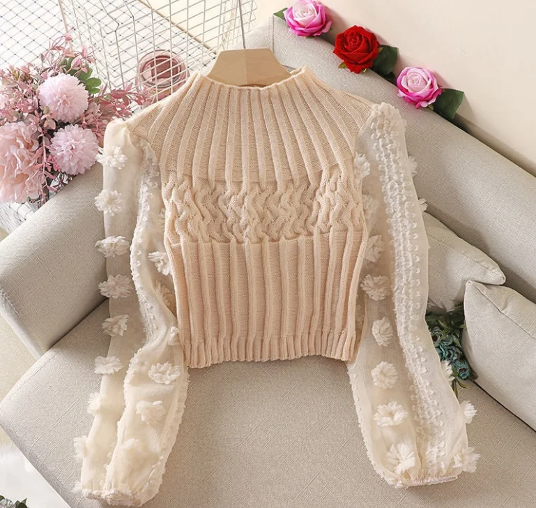 Factory 2021 New Autumn Winter Tight Slim Short Women Sweater Super Fairy Mesh Stitching Puff Long Sleeve Women Sweater
Factory 2021 New Autumn Winter Tight Slim Short Women Sweater Super Fairy Mesh Stitching Puff Long Sleeve Women Sweater