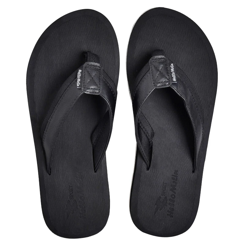 

2022 Summer Causal Beach Leather Polyester Upper Sandals For Men, Anti-slip Black Flip Flops Men's Slippers