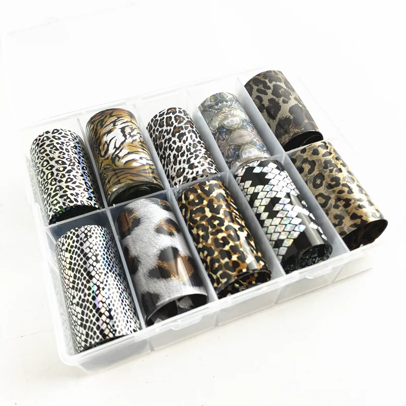 4*120cm Transfer Foil Wraps Laser Leopard Print Nail Art Sticker Decals for Nail Decorations, One set of ten 
4*120cm Transfer Foil Wraps Laser Leopard Print Nail Art Sticker Decals for Nail Decorations, One set of ten