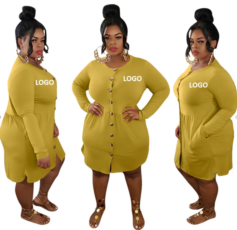 2020 Wholesale Lady Plus Size Knee-Length Button Dress Fashion Sexy Dress O Neck Casual Long Sleeve Solid Color Dresses, Black,gray,wine red,yellow
2020 Wholesale Lady Plus Size Knee-Length Button Dress Fashion Sexy Dress O Neck Casual Long Sleeve Solid Color Dresses, Black,gray,wine red,yellow