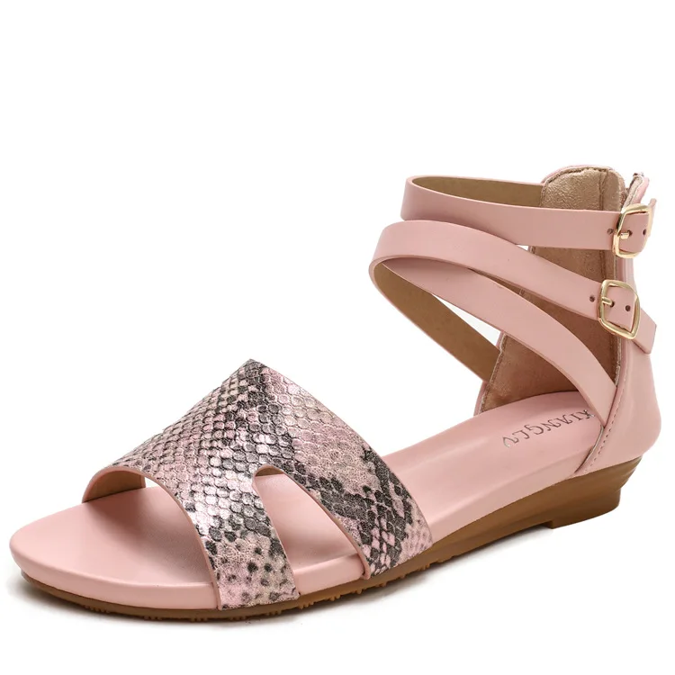 Summer Ladies Fashion Sandals Snake Pattern Open Toe Belt Buckle Ankle Wrap Zipper Ladies Flat Sandals
Summer Ladies Fashion Sandals Snake Pattern Open Toe Belt Buckle Ankle Wrap Zipper Ladies Flat Sandals