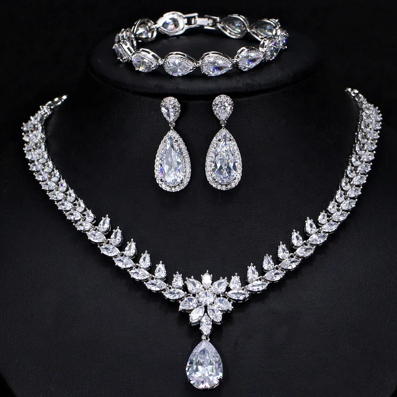 Fashion luxury bride jewelry set wedding necklace AAA crystal zircon dangle earrings wtaer drop charm bracelets 3pcs party sets, Customized color
Fashion luxury bride jewelry set wedding necklace AAA crystal zircon dangle earrings wtaer drop charm bracelets 3pcs party sets, Customized color