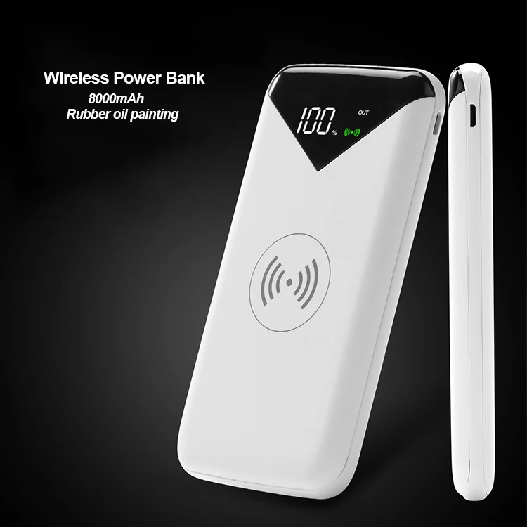 Portable 2 in 1 5W led digital display powerbank charger Qi wireless 8000mAh capacity power bank - ANKUX.COM