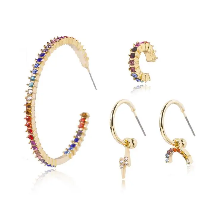 4Pcs/set Fashion rainbow circle Diamond Hoop pendent tennis ear bone clip stud earrings for female, Gold
4Pcs/set Fashion rainbow circle Diamond Hoop pendent tennis ear bone clip stud earrings for female, Gold