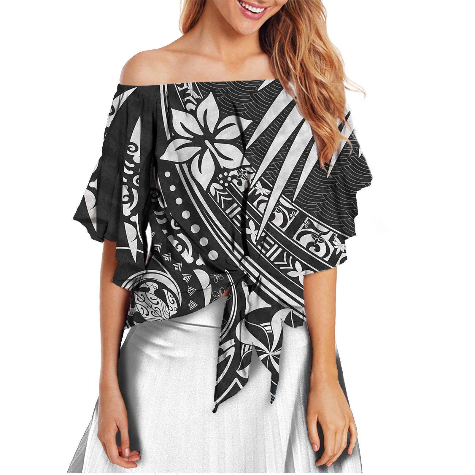 Grey Polynesian Tribal Print Blouse Pour Femme Fashionable Sexy Hawaiian Female Ladies Off The Shoulder Tops Shirt Short Sleeve
Grey Polynesian Tribal Print Blouse Pour Femme Fashionable Sexy Hawaiian Female Ladies Off The Shoulder Tops Shirt Short Sleeve