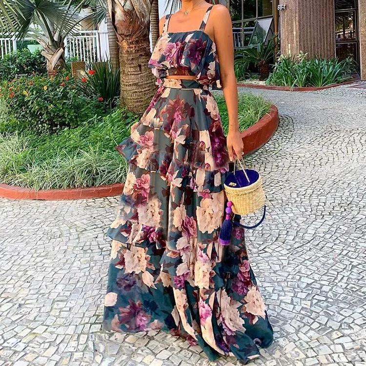 Summer women's dresses 2021 new floral print wrap chest ruffled cake skirt two piece sets, Picture
Summer women's dresses 2021 new floral print wrap chest ruffled cake skirt two piece sets, Picture