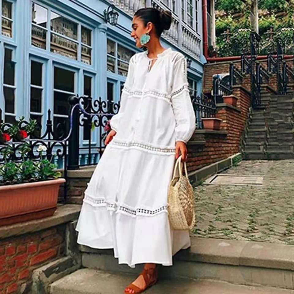 Cheap Summer White Vintage Prom Dress Solid Color Maxi Dress Women Loose Lace Long Sleeve Casual Dresses
Cheap Summer White Vintage Prom Dress Solid Color Maxi Dress Women Loose Lace Long Sleeve Casual Dresses