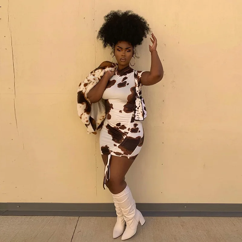 2021 Women's sexy hip cow print short skirt fashion package round neck sleeveless drawstring slim dress, Customized color
2021 Women's sexy hip cow print short skirt fashion package round neck sleeveless drawstring slim dress, Customized color