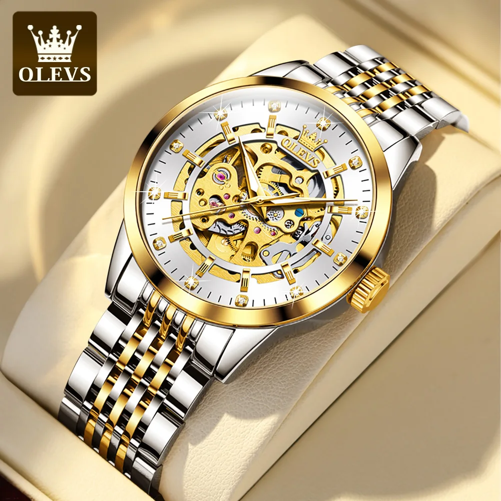 

Olevs 9920 OEM Tourbillon Watch Luxury Skeleton Wristwatches Double Display Custom Logo Men's Automatic Mechanical Watches