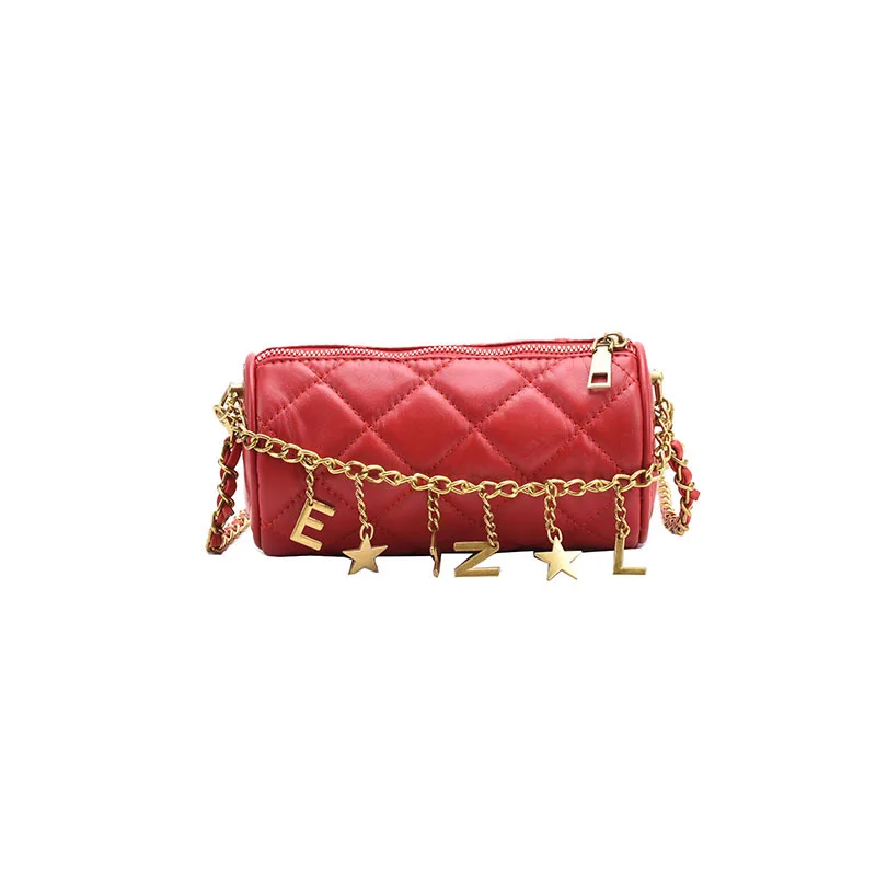 PU leather chequered letter chain pendant cylinder bag fashion new INS handbag
PU leather chequered letter chain pendant cylinder bag fashion new INS handbag