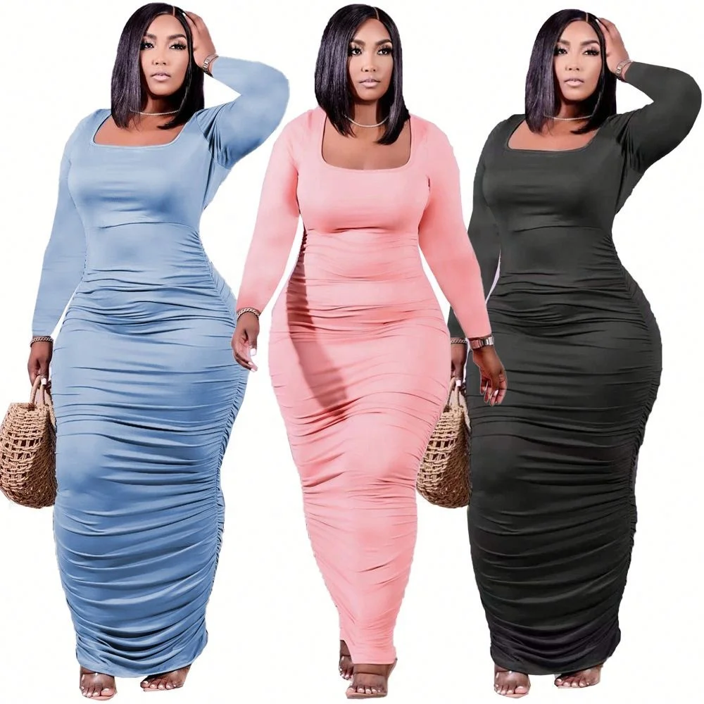 Fashionable Solid color casual 3xl Plus Size long dress autumn long sleeve Pleated Bodycon dresses women maxi elegant dress, As picture or customized make
Fashionable Solid color casual 3xl Plus Size long dress autumn long sleeve Pleated Bodycon dresses women maxi elegant dress, As picture or customized make