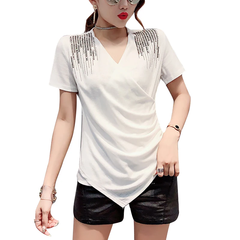 2019 popular clothing summer hot selling Korean style slim fashion sexy v-neck short sleeves personality women casual t shirt, White;gray;black
2019 popular clothing summer hot selling Korean style slim fashion sexy v-neck short sleeves personality women casual t shirt, White;gray;black