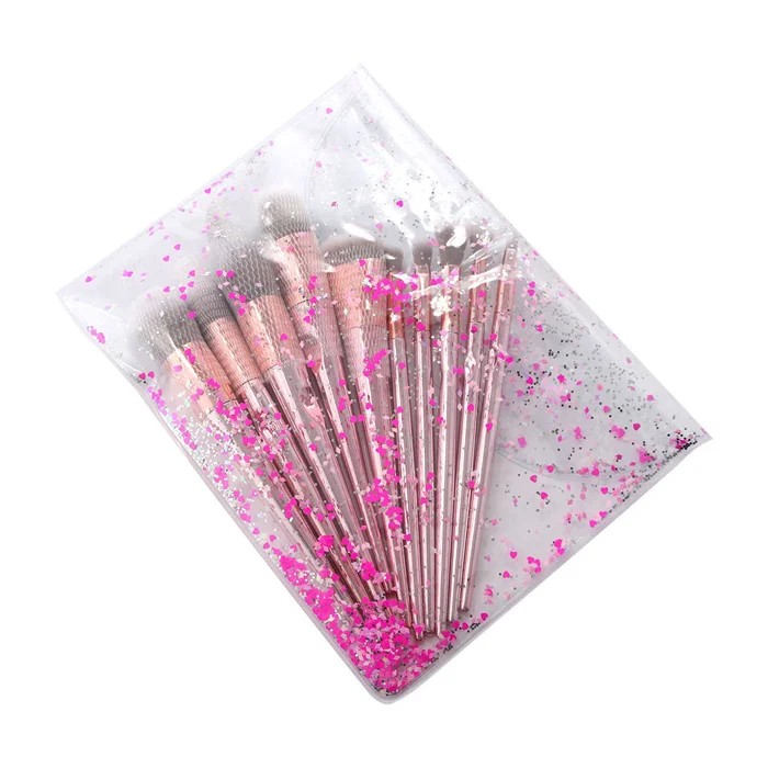 hot sale bling 10pcs makeup brush set with rose gold plastic handle ZNYBEAUTY PVC bag professional makeup tools
hot sale bling 10pcs makeup brush set with rose gold plastic handle ZNYBEAUTY PVC bag professional makeup tools