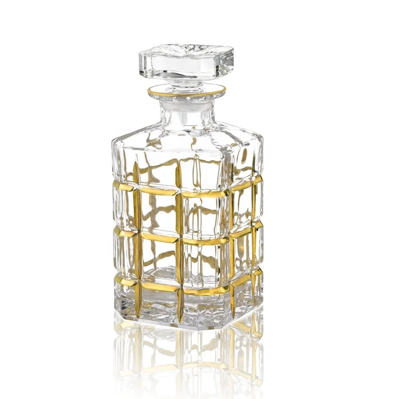 N32 bohemia crystal glass whiskey decanter bottle with golden grid design, Transparent clear
N32 bohemia crystal glass whiskey decanter bottle with golden grid design, Transparent clear