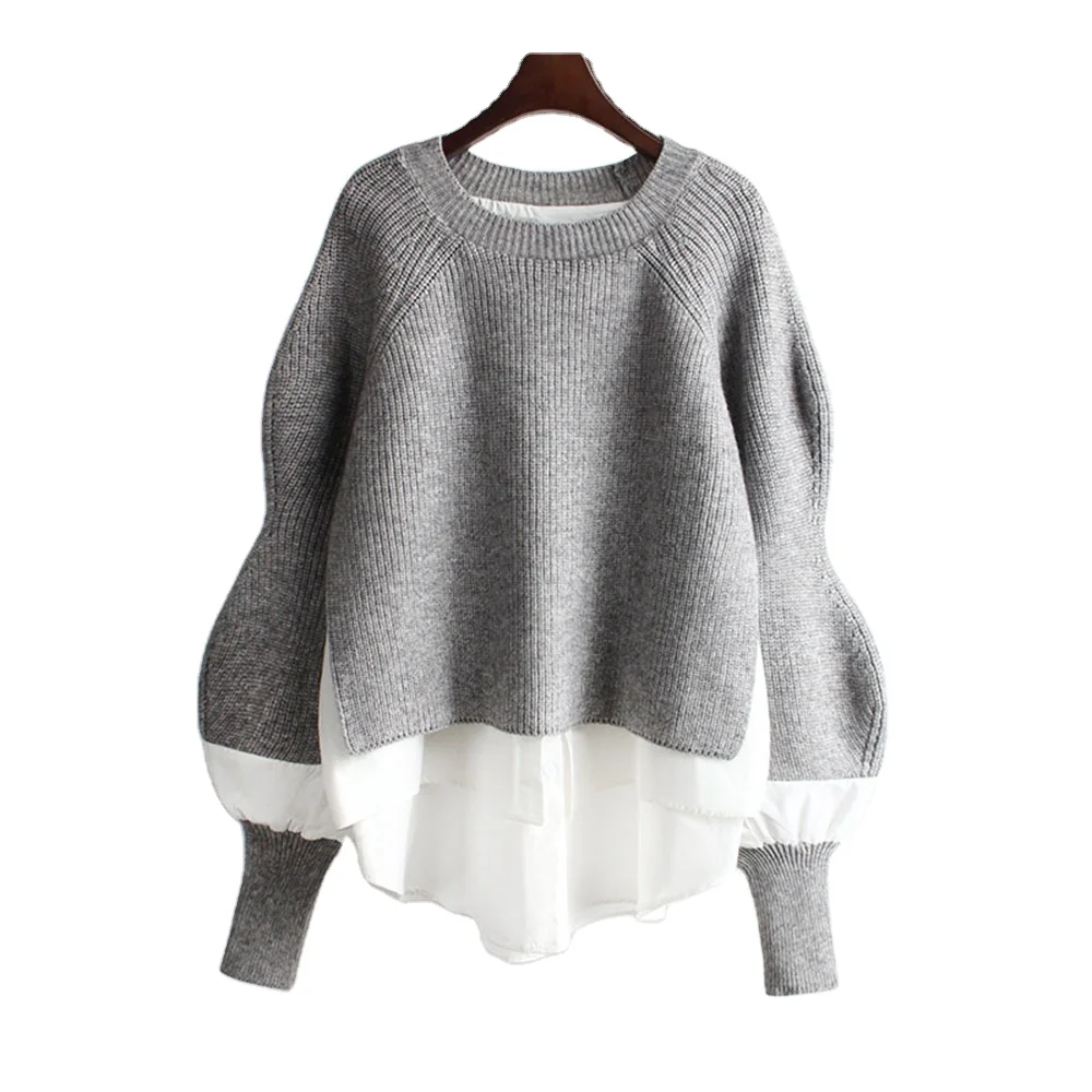 Wholesale 2020 Autumn and Winter Korean Casual Loose Pullover Sweater Fake Two-piece Sweater Elegant Temperament Ladies Sweater, Black,gray
Wholesale 2020 Autumn and Winter Korean Casual Loose Pullover Sweater Fake Two-piece Sweater Elegant Temperament Ladies Sweater, Black,gray