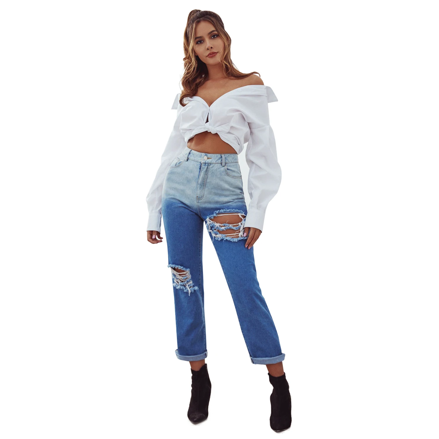 High quality custom women fashion ripped jeans contrast color high waist skinny denim jean
High quality custom women fashion ripped jeans contrast color high waist skinny denim jean
