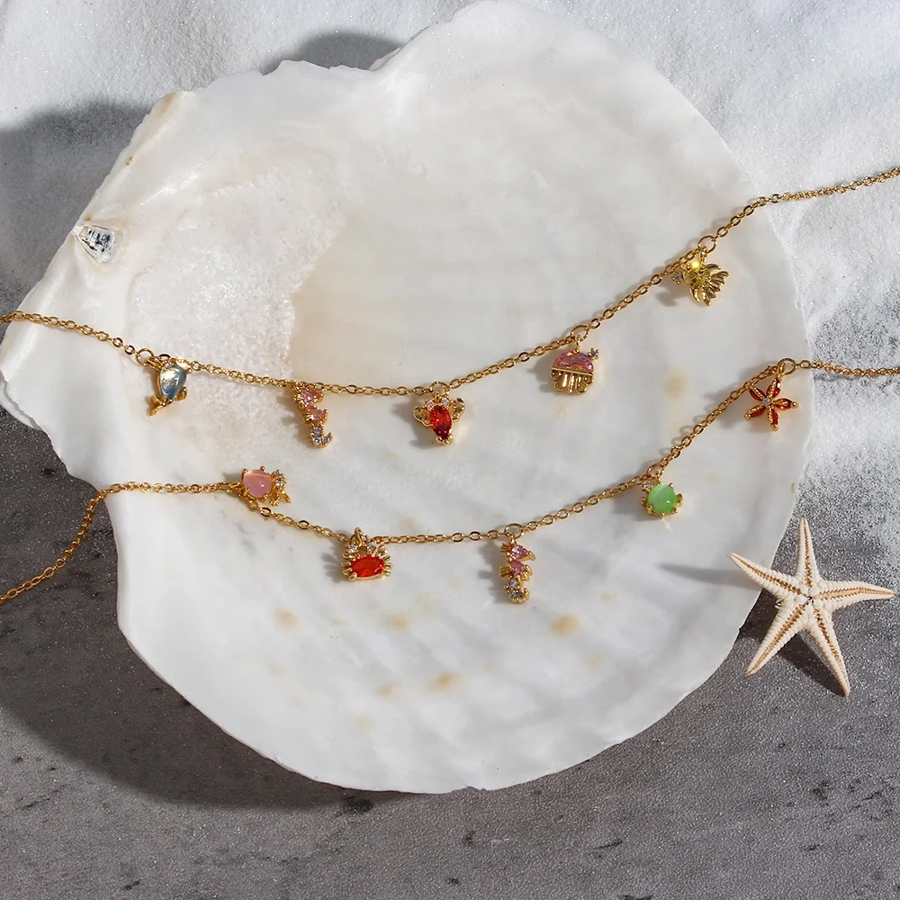 Summer Ocean Animal Fashion Accessories for Girls 18K Gold Copper Colorful Stone Opal Crystal Necklace
Summer Ocean Animal Fashion Accessories for Girls 18K Gold Copper Colorful Stone Opal Crystal Necklace