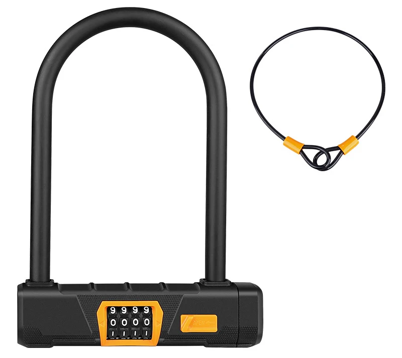 RTS High Quality Shackle Steel 4 Digit Password Anti Theft Heavy Duty Bicycle Motorcycle Wheel Bike U Lock With Cable, Black/orange/blue/red
RTS High Quality Shackle Steel 4 Digit Password Anti Theft Heavy Duty Bicycle Motorcycle Wheel Bike U Lock With Cable, Black/orange/blue/red