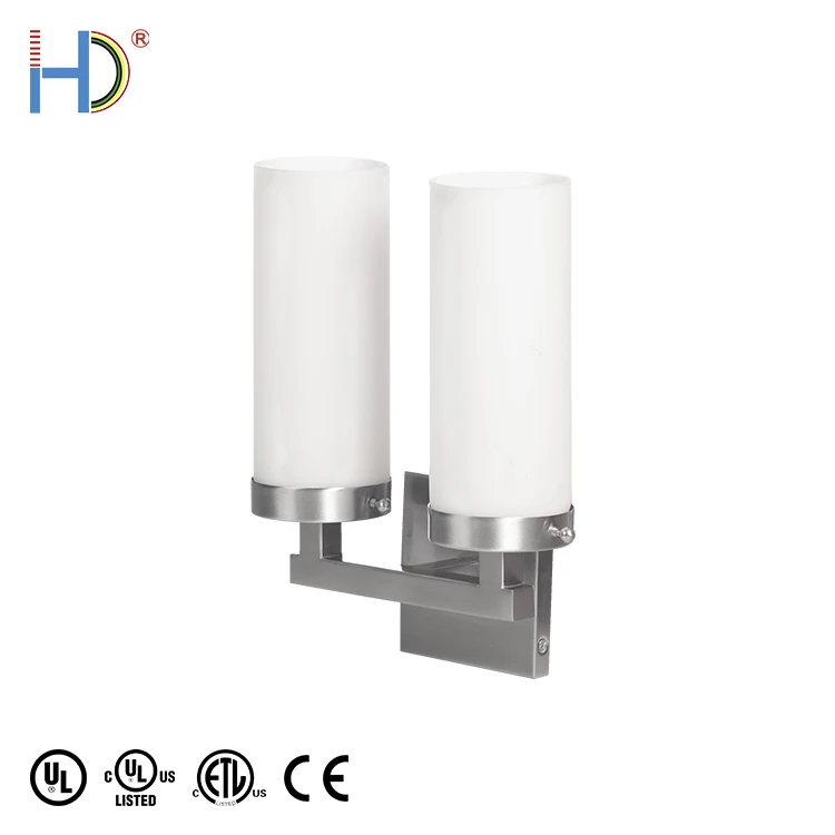 Modern Hotel Kitchen Double White Frosted Glass Shade Metal Wall Lamp