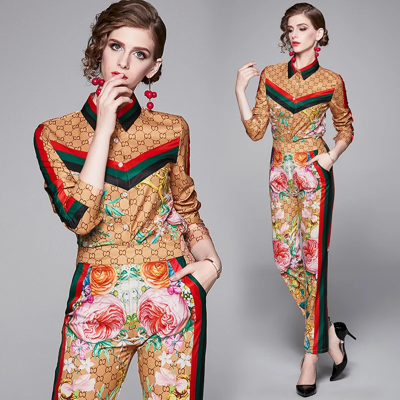 Wholesale 2021 new arrival european fashion vintage slim long sleeve blouse flower printed two piece pants set women clothing, Picture color
Wholesale 2021 new arrival european fashion vintage slim long sleeve blouse flower printed two piece pants set women clothing, Picture color