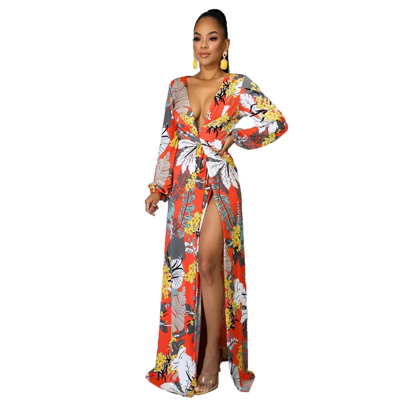 Sexy Deep V neck Floral Side Split Backless Sun Dresses Maxi Long Sleeve Summer Dress, Picture color
Sexy Deep V neck Floral Side Split Backless Sun Dresses Maxi Long Sleeve Summer Dress, Picture color