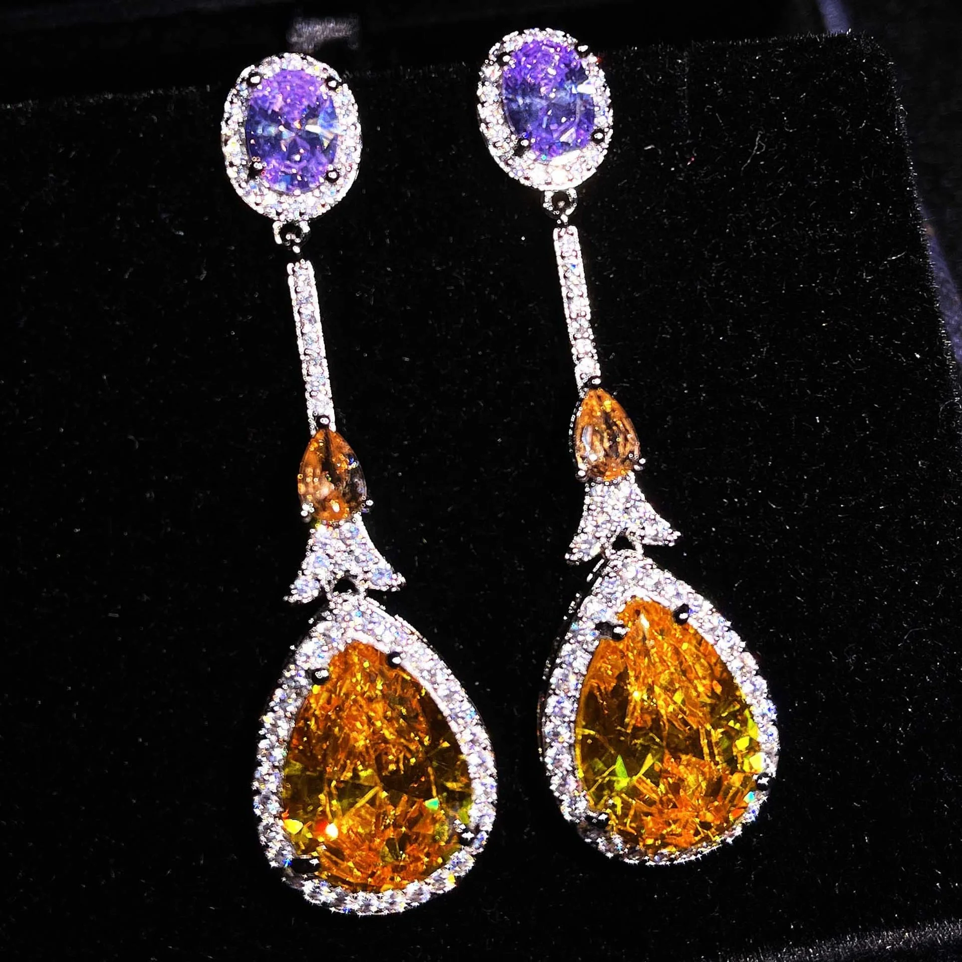 Luxury Water Drop Long Earrings With Yellow Cubic Zircon High Grade Jewelry For Women Wedding Party Charm Accessories, Picture shows
Luxury Water Drop Long Earrings With Yellow Cubic Zircon High Grade Jewelry For Women Wedding Party Charm Accessories, Picture shows