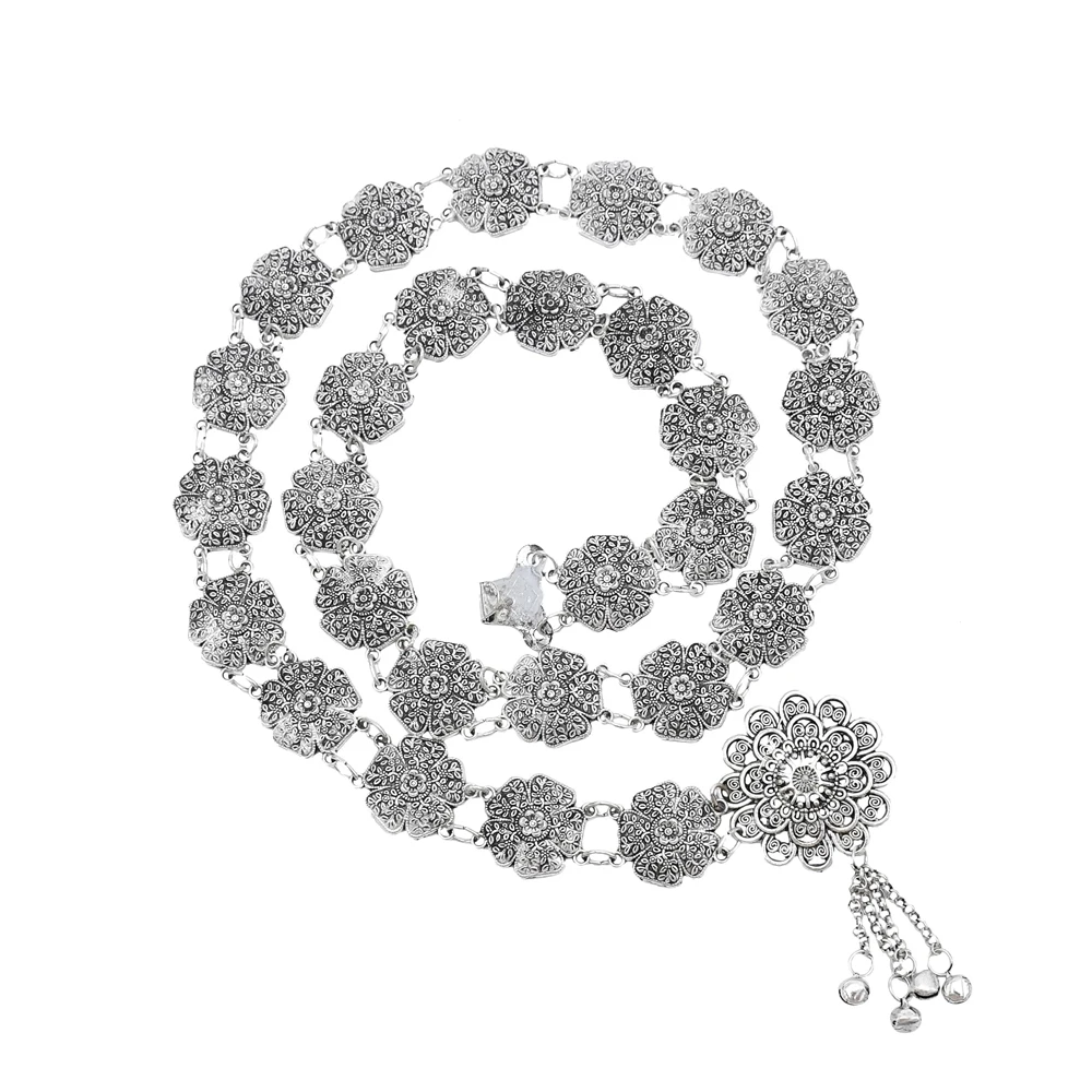 Bohemian Silver Plated Alloy Carved Flower Bell Tassel Dance Waist Chain Ethnic Style Woman Body Chain Jewelry
Bohemian Silver Plated Alloy Carved Flower Bell Tassel Dance Waist Chain Ethnic Style Woman Body Chain Jewelry