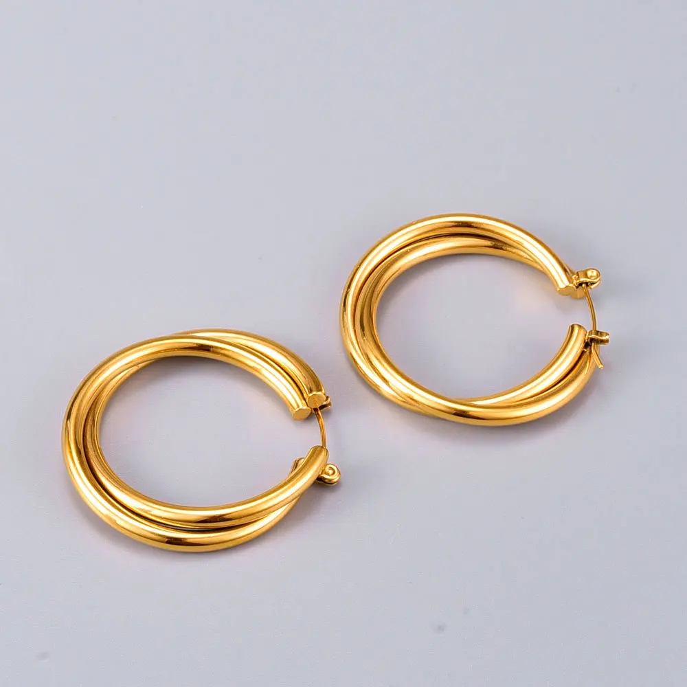 2021 New Arrival High Quality 18k Gold Plating 316L Stainless Steel Double Round Hoop Earring Hollow Circle Clip On Earring 
2021 New Arrival High Quality 18k Gold Plating 316L Stainless Steel Double Round Hoop Earring Hollow Circle Clip On Earring