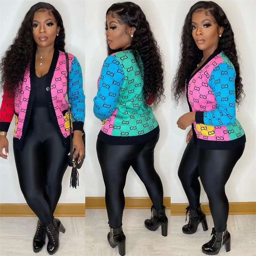 Fashion Ladies Rainbow Contrast Color Slim Casual Knitted Cardigan Sweaters Jacket Custom Knit Sweater, Pink/yellow/red/green/blue 
Fashion Ladies Rainbow Contrast Color Slim Casual Knitted Cardigan Sweaters Jacket Custom Knit Sweater, Pink/yellow/red/green/blue