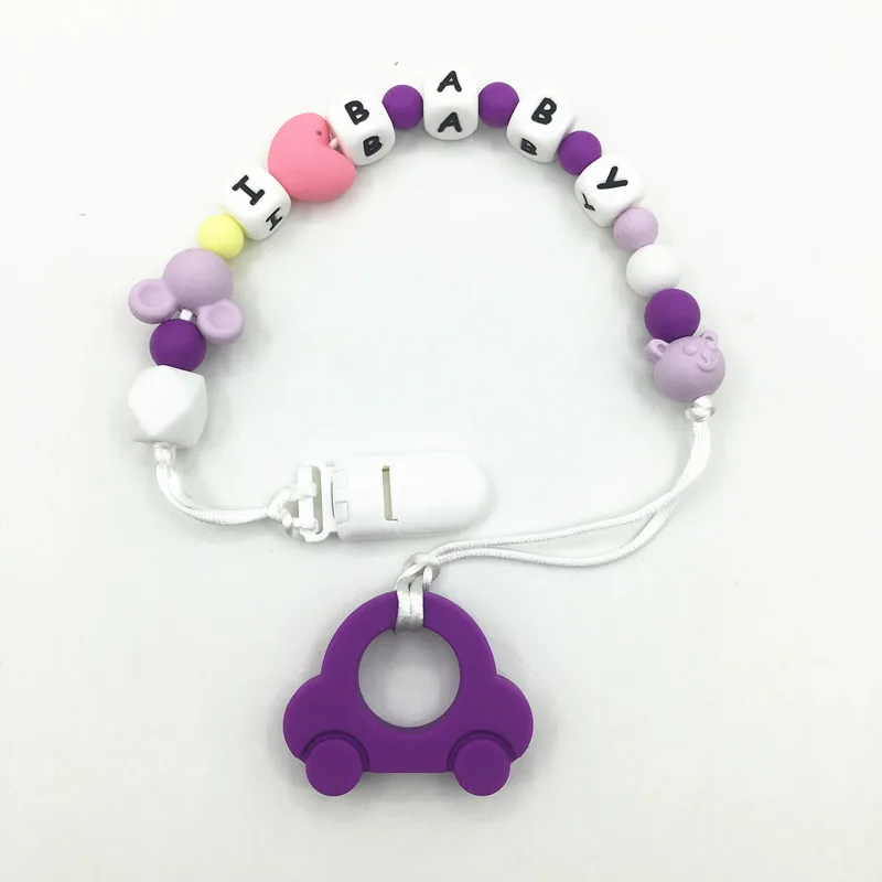 

bpa free hexagon letter beads with car teething toys watermelon holder chain baby silicone pacifier clip, Picture color