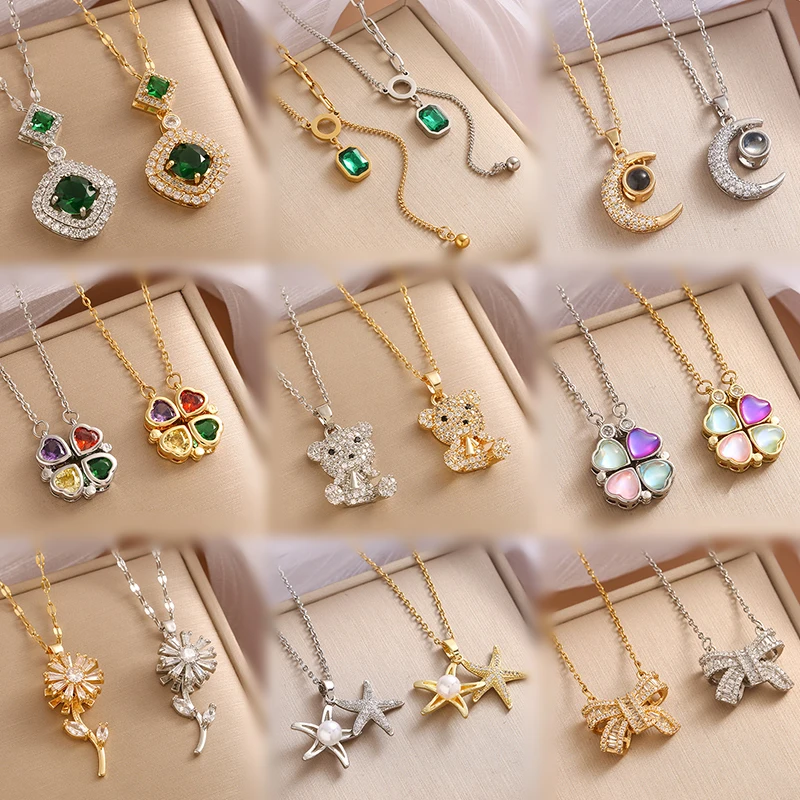 Stainless Steel Gold Plated Heart Bear Four Leaf Zirconia Pendant Necklace For Women Girls Charm Luxury Jewelry
Stainless Steel Gold Plated Heart Bear Four Leaf Zirconia Pendant Necklace For Women Girls Charm Luxury Jewelry