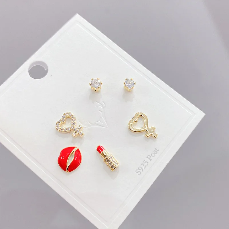 INS Trendy creative design diamond red lips jewelry gold plated heart S925 silver needle earring set women
INS Trendy creative design diamond red lips jewelry gold plated heart S925 silver needle earring set women